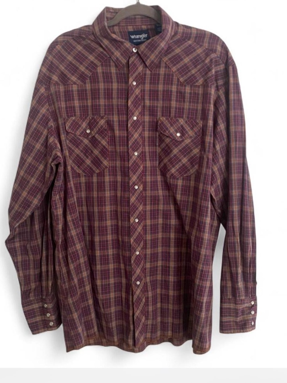 VINTAGE 90’S WRANGLER WESTERN PLAID LONG SLEEVE BUTTON DOWN SHIRT SIZE XXL